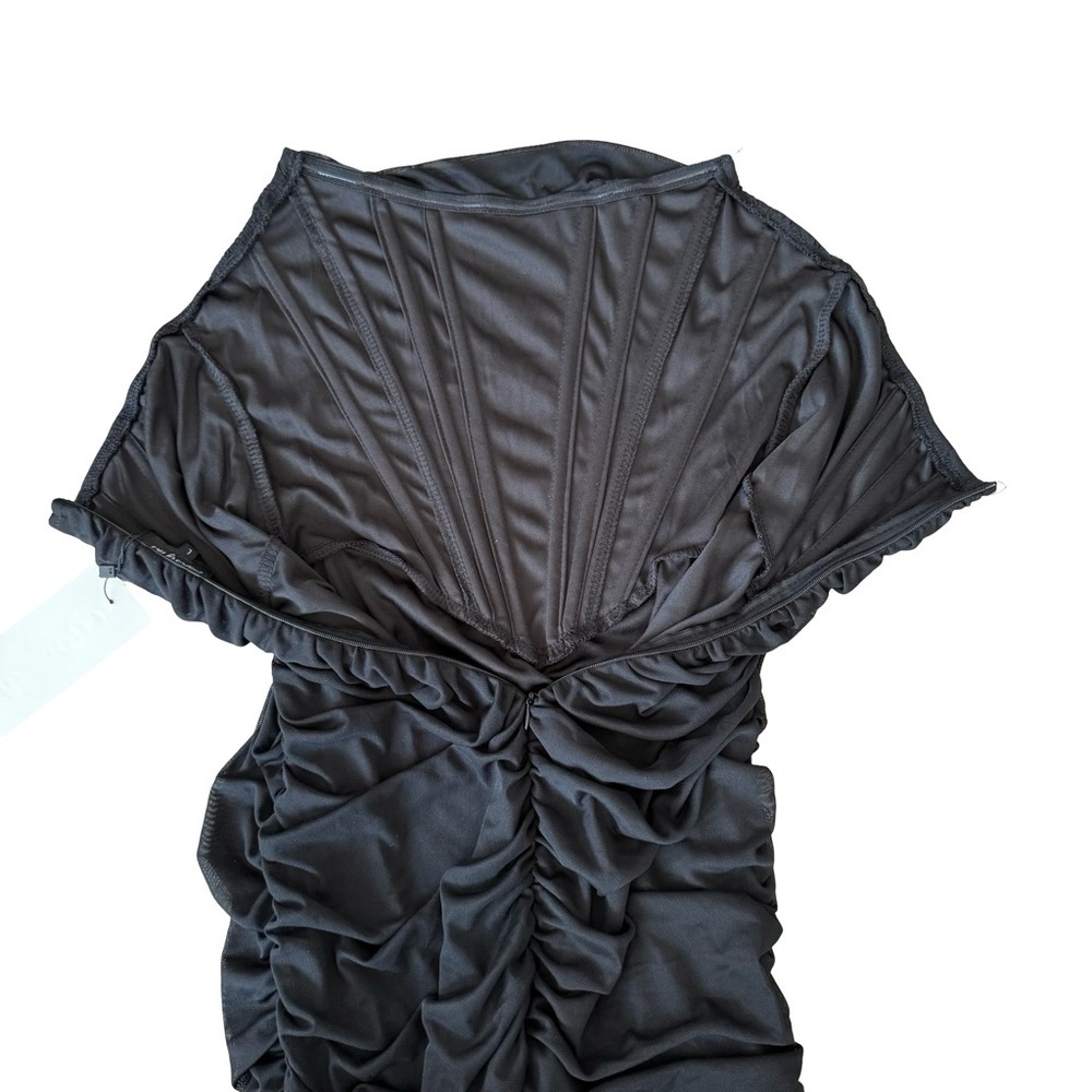 Strapless Mesh Ruched Bodycon Corset Mini Dress Black Womens Medium - Picture 6 of 8